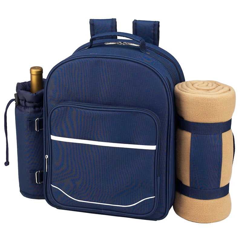 Deluxe Equipped 4 Person Picnic Backpack w/Blanket – Chevron Blue