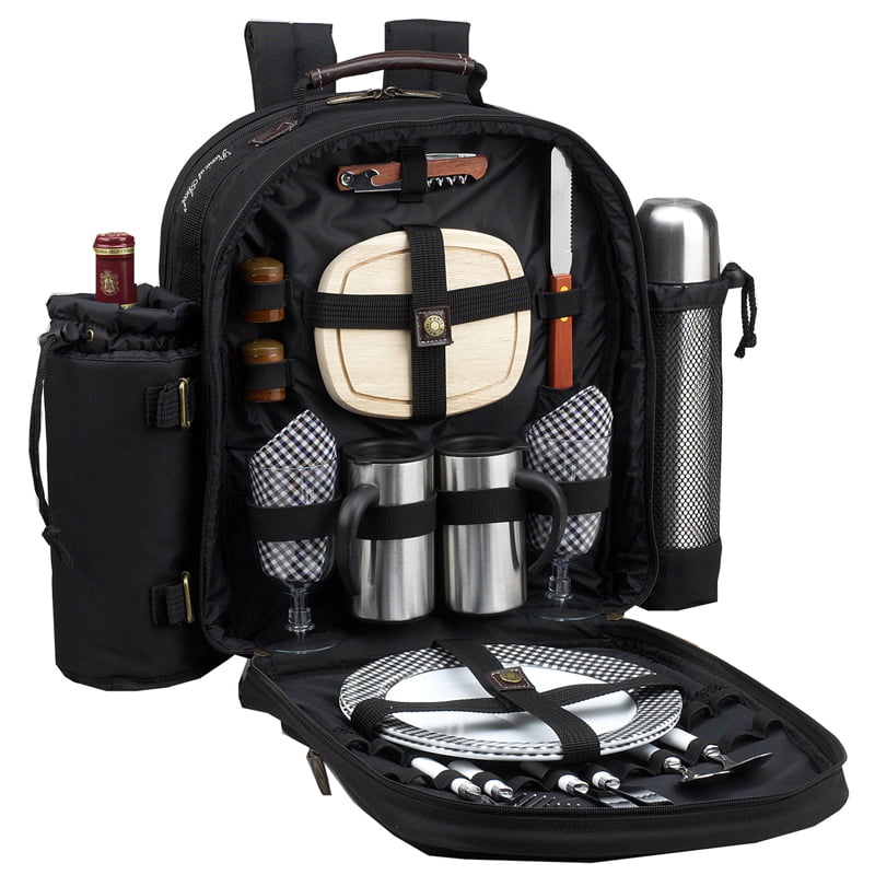 Deluxe Equipped 2 Person Picnic Backpack with Coffee Service, Cooler & Insulated Wine Holder – B