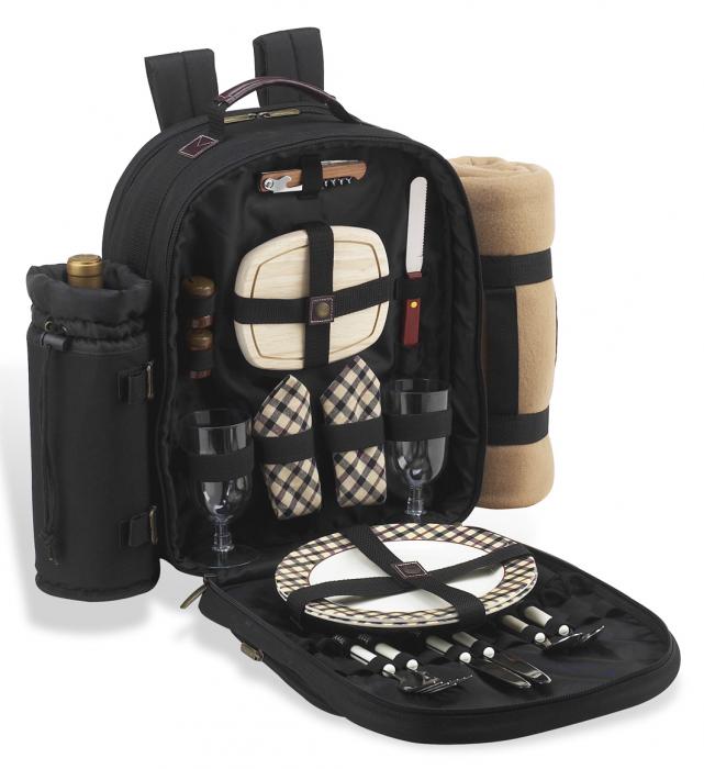 Deluxe Equipped 2 Person Picnic Backpack w/Blanket – London Plaid