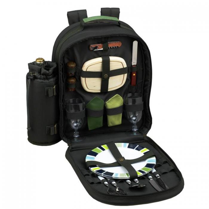 Deluxe Equipped 2 Person Picnic Backpack – Forest Green