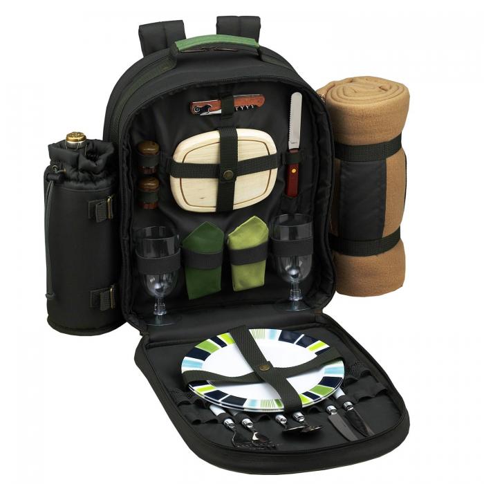 2 Person Picnic Backpack w/Blanket – Forest Green