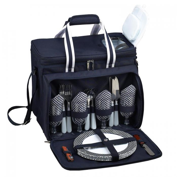Deluxe Picnic Cooler for Four – Navy/White
