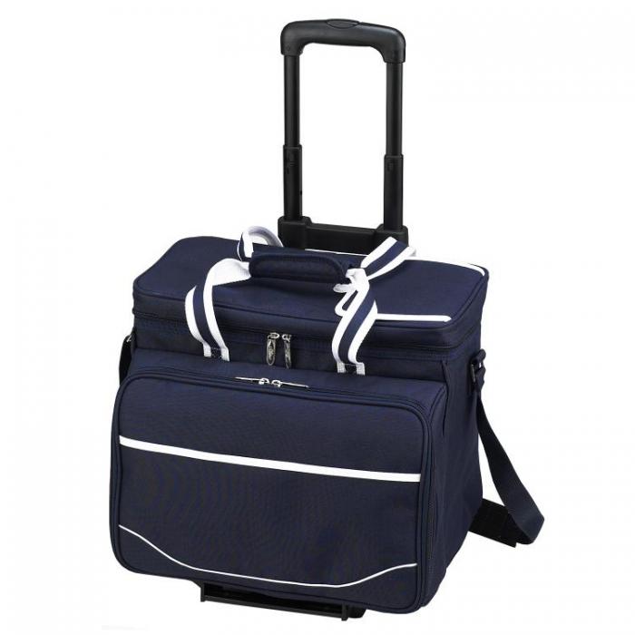Deluxe Picnic Cooler For Four On Wheels – Navy