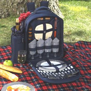 Deluxe Equipped 4 Person Picnic Backpack with Cooler & Insulated Wine Holder – Navy