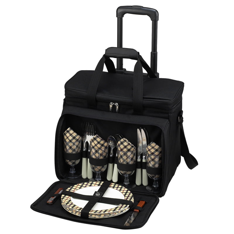 Deluxe Picnic Cooler For Four On Wheels – London Plaid