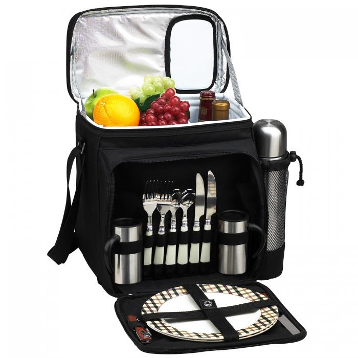 Insulated Picnic Basket/Cooler Fully Equipped for 2  with Coffee Service – Black