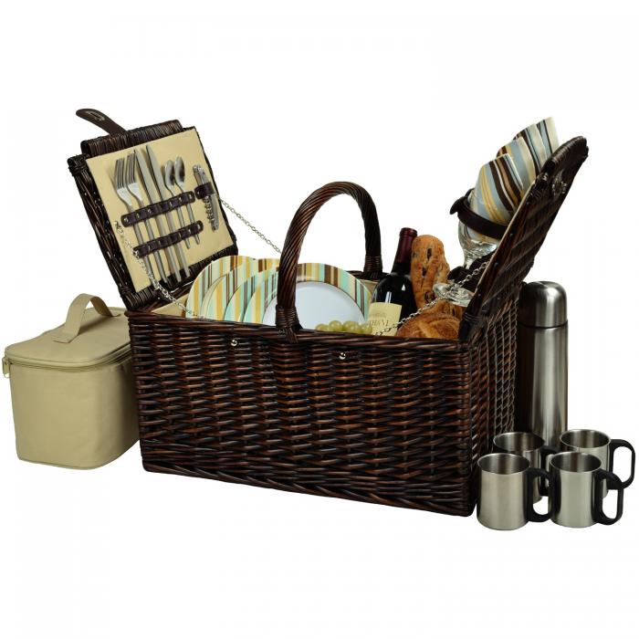 Buckingham Picnic Willow Picnic Basket with Service for 4 and Coffee Service – Santa Cruz