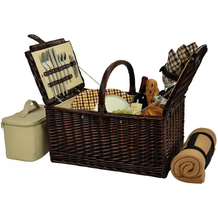 Buckingham Willow Picnic Basket with Service for 4 with Blanket  – London Plaid