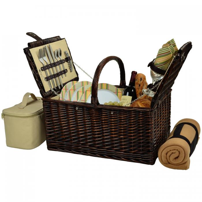 Buckingham Basket for 4 w/Blanket, Brown Wicker/Hamptons