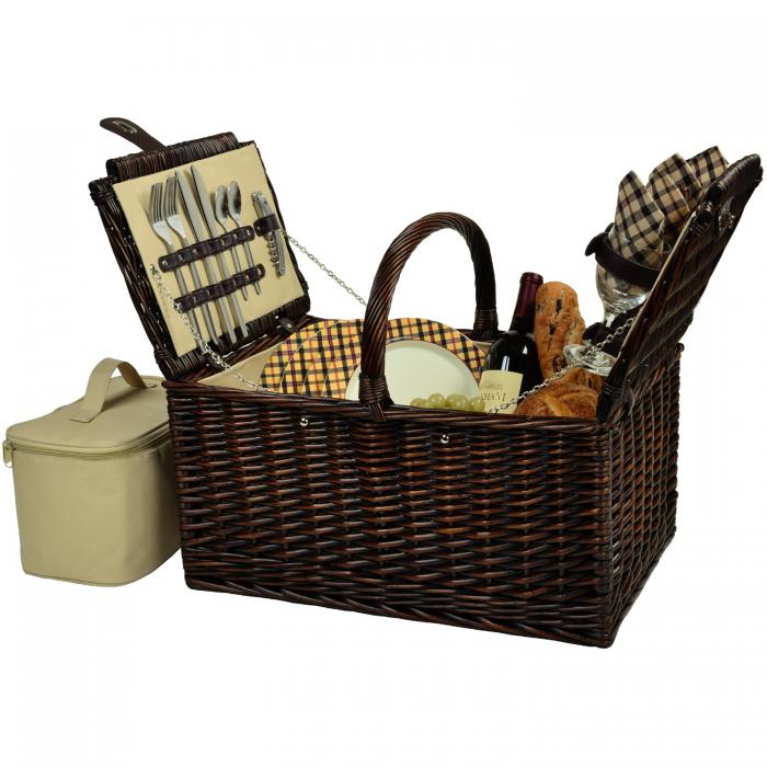 Buckingham Basket for 4 – Brown Wicker/London Plaid