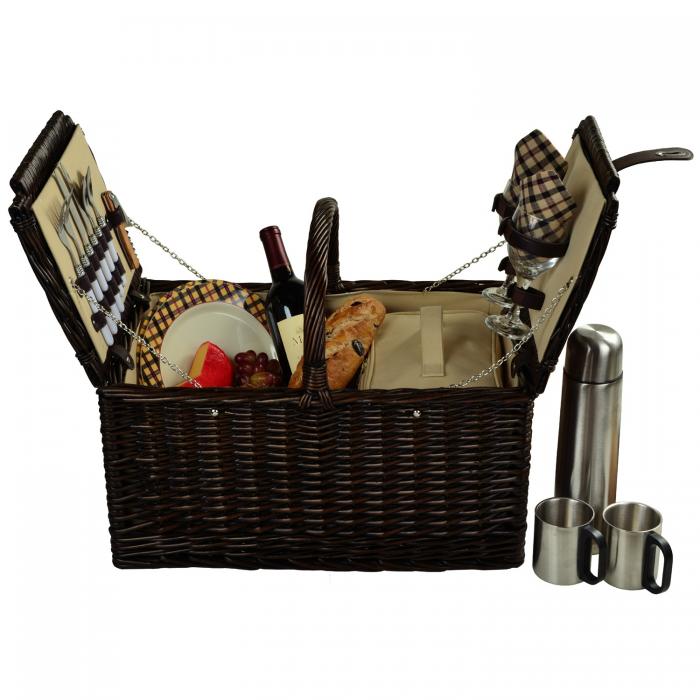 Surrey Willow Picnic Basket with Service for 2 with Coffee Set – London Plaid