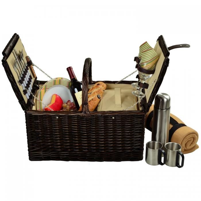 Surrey Willow Picnic Basket with Service for 2 with Blanket and Coffee Set – Hamptons