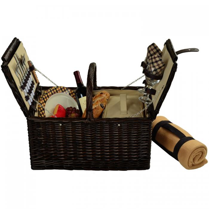 Surrey Willow Picnic Basket with Service for 2 with Blanket – London Plaid