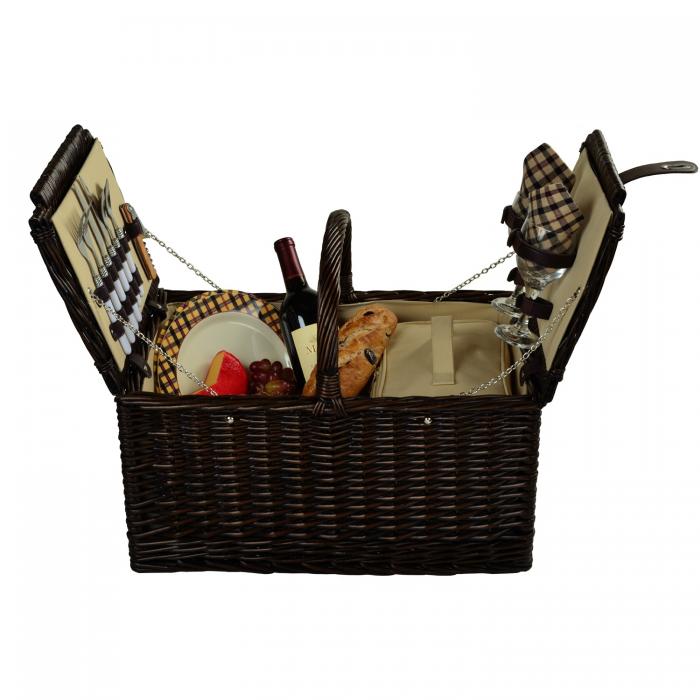 Surrey Willow Picnic Basket with Service for 2 – Brown Wicker/London Plaid