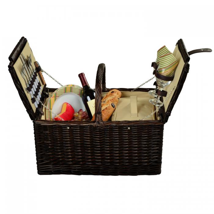 Surrey Willow Picnic Basket with Service for 2 – Brown Wicker/Hamptons