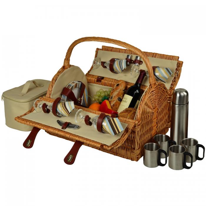 Yorkshire Willow Picnic Basket with Service for 4 with Coffee Set – Santa Cruz
