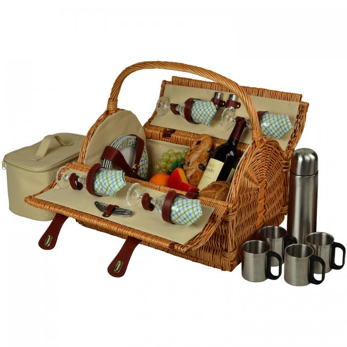 Yorkshire Willow Picnic Basket with Service for 4 with Coffee Set – Gazebo