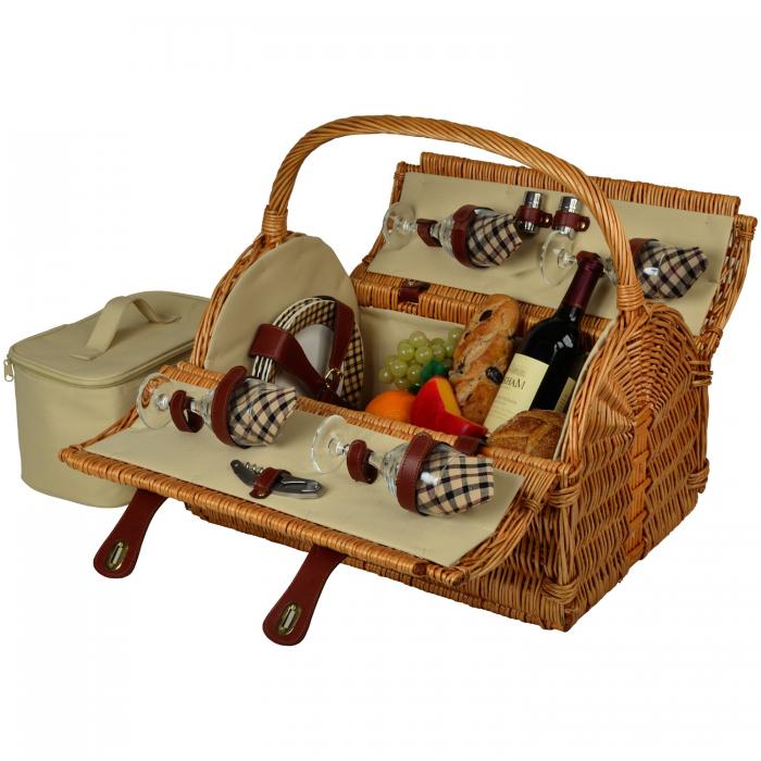 Yorkshire Willow Picnic Basket with Service for 4 – London Plaid