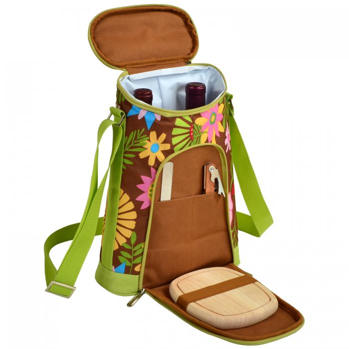2 Bottle Insulated Wine Tote & Cheese Set – Floral