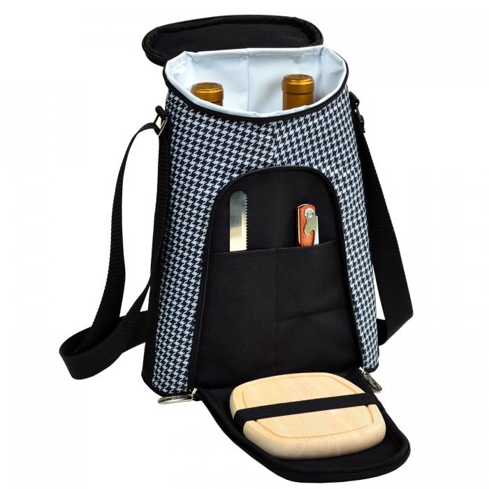2 Bottle Insulated Wine Tote & Cheese Set – Houndstooth