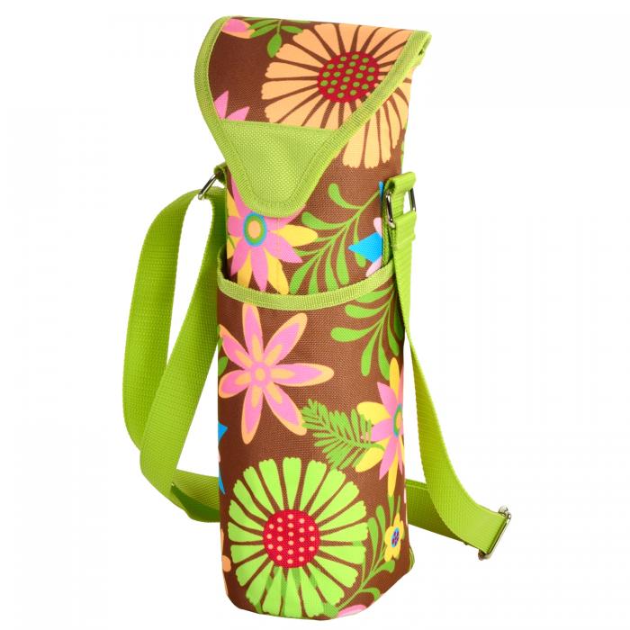 Insulated Wine/Water Bottle Tote with Shoulder Strap –  Floral
