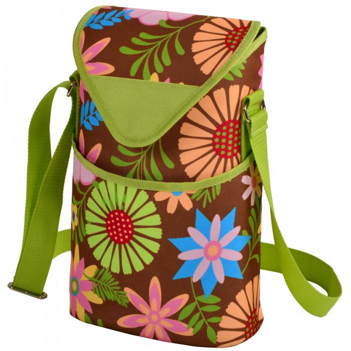 Insulated Wine/Water Bottle Tote with Shoulder Strap –  Floral