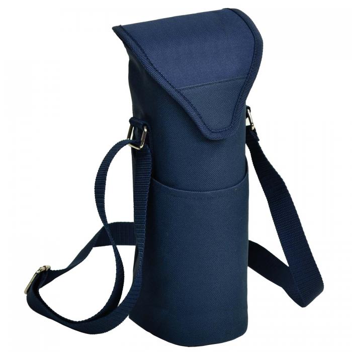 Insulated Wine/Water Bottle Tote with Shoulder Strap –  Navy