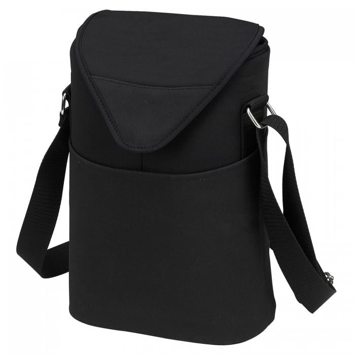 Insulated Wine/Water Bottle Tote with Shoulder Strap – Black