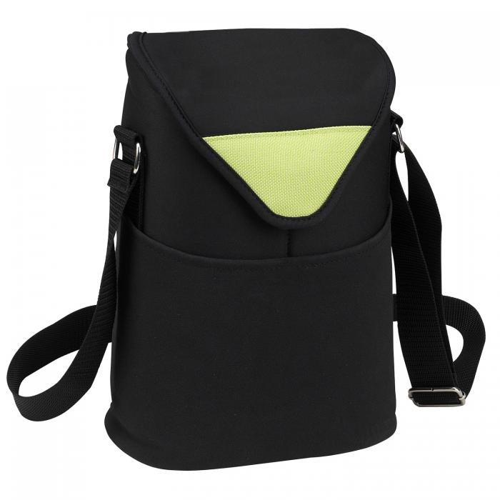 Insulated Wine/Water Bottle Tote with Shoulder Strap – Black/Apple