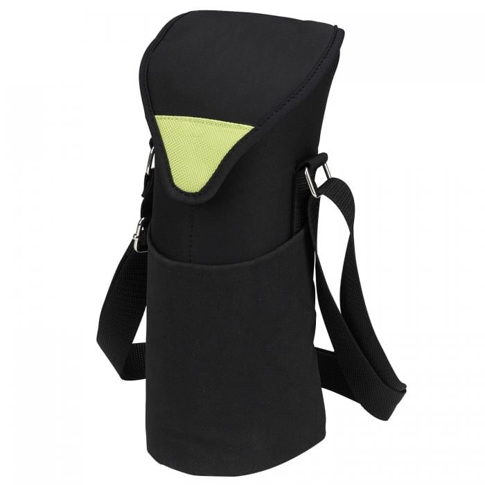 Insulated Wine/Water Bottle Tote with Shoulder Strap – Black/Apple