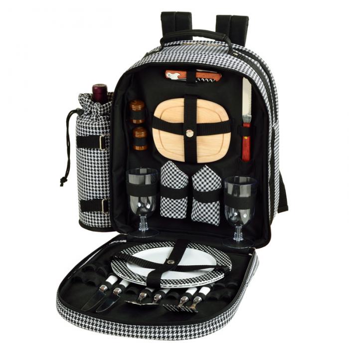 Deluxe Equipped 2 Person Picnic Backpack- Houndstooth