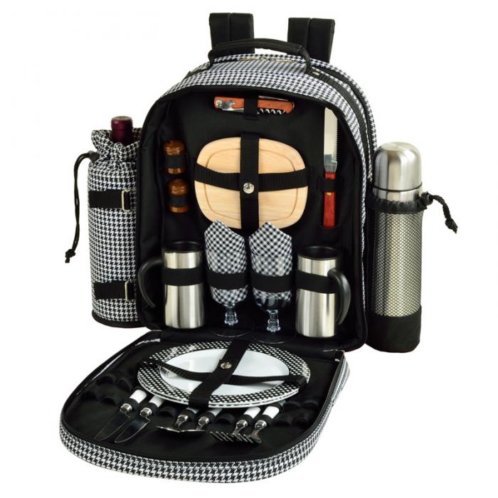 Deluxe Equipped 2 Person Picnic Backpack w/Coffee Service, Cooler & Insulated Wine Holder – Houndst