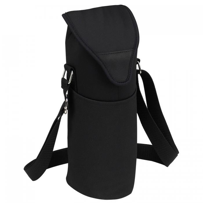 Insulated Wine/Water Bottle Tote with Shoulder Strap –  Black