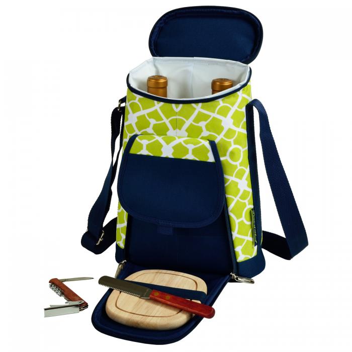 2 Bottle Insulated Wine Tote & Cheese Set – Trellis Green