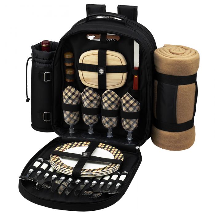4 Person Picnic Backpack w/Blanket – London Plaid