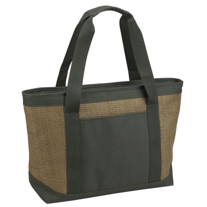 ECO Large Insulated Tote/Cooler Bag – Natural Fiber Weave/Green