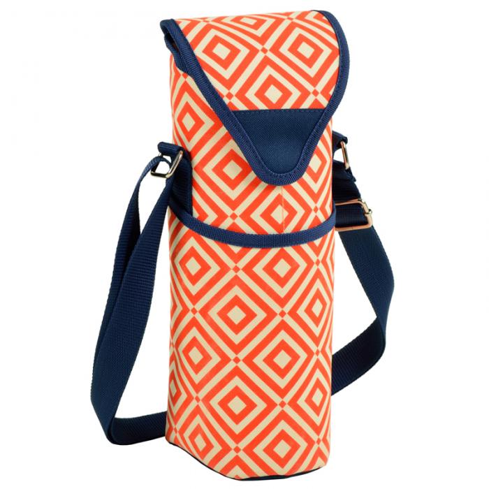 Insulated Wine/Water Bottle Tote with Shoulder Strap –  Orange/Navy