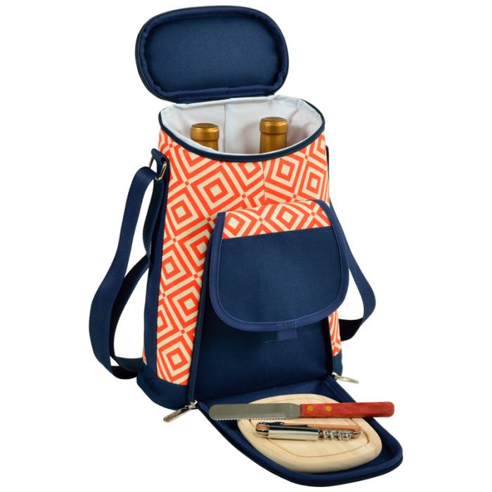 2 Bottle Insulated Wine Tote & Cheese Set – Orange/Navy