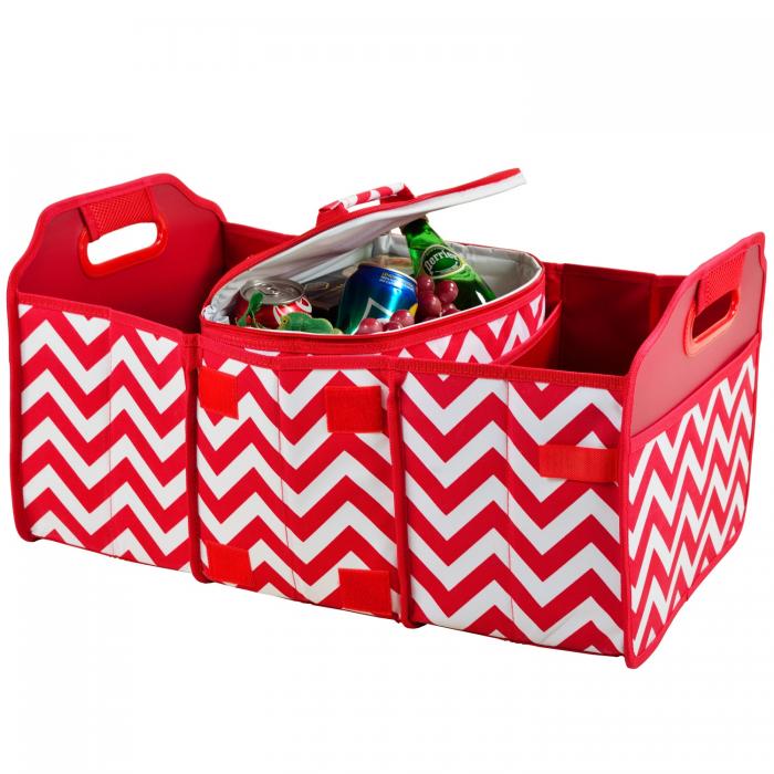 Original Folding Trunk Organizer with Cooler – Chevron Red