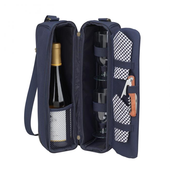 Deluxe Insulated Wine Tote with 2 Wine Glasses, Napkins and Corkscrew – Navy