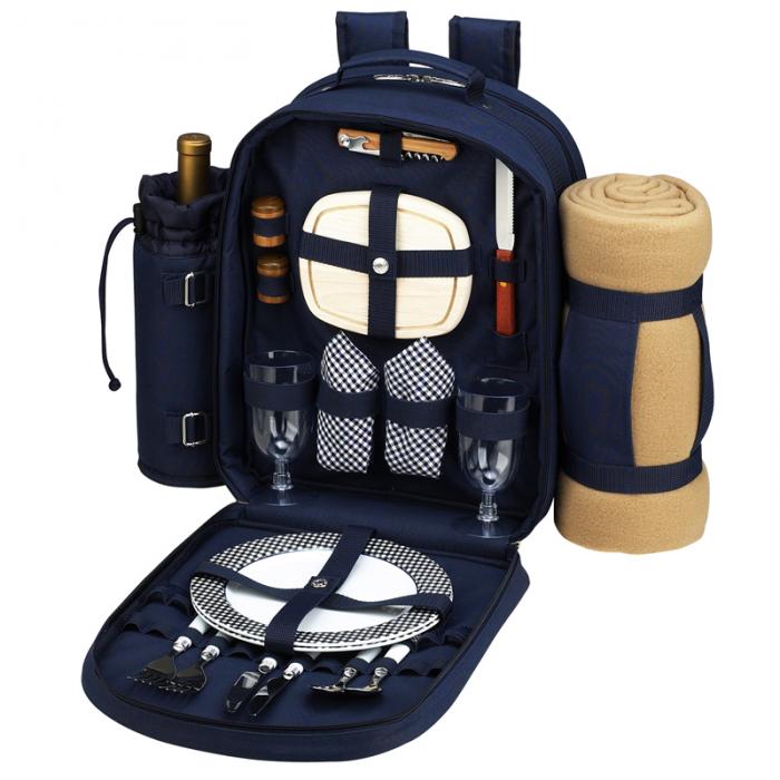 Deluxe Equipped 2 Person Picnic Backpack w/Blanket – Bold Navy