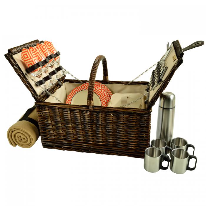 Buckingham Willow Picnic Basket W/Service for 4 W/Blanket and Coffee Service – Diamond Orange