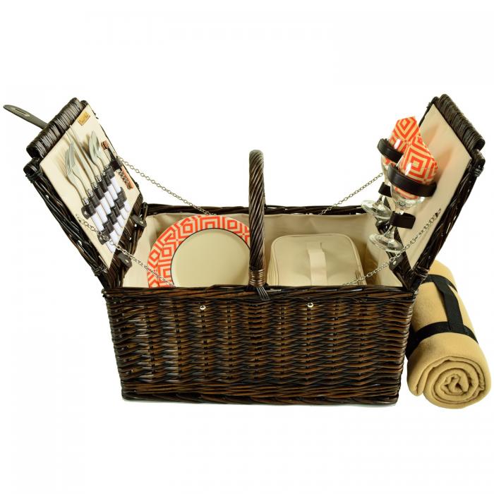 Surrey Willow Picnic Basket with Blanket and Service for 2 – Diamond Orange