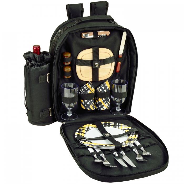 Deluxe Equipped 2 Person Picnic Backpack- Black /Paris