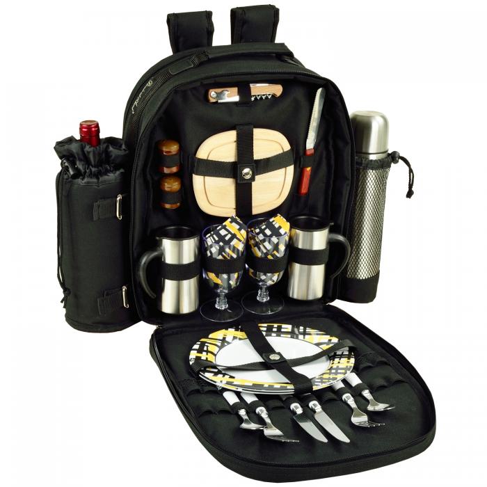 Deluxe Equipped 2 Person Picnic & Coffee Backpack -Black/Paris