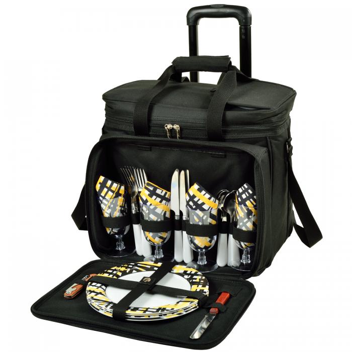 Deluxe Picnic Cooler For Four On Wheels – Black/Paris