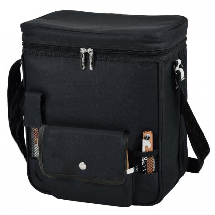 Wine & Cheese Cooler Tote (Black) w/ Acrylic Glasses
