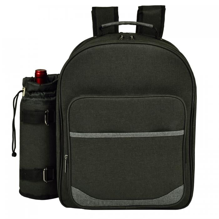 Deluxe Equipped 4 Person Eco Picnic Backpack with Cooler & Insulated Wine Holder – Charcoal