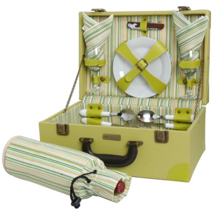 Terazzo Elite Ease Elegant Wooden Picnic Suitcase with Service for Two
