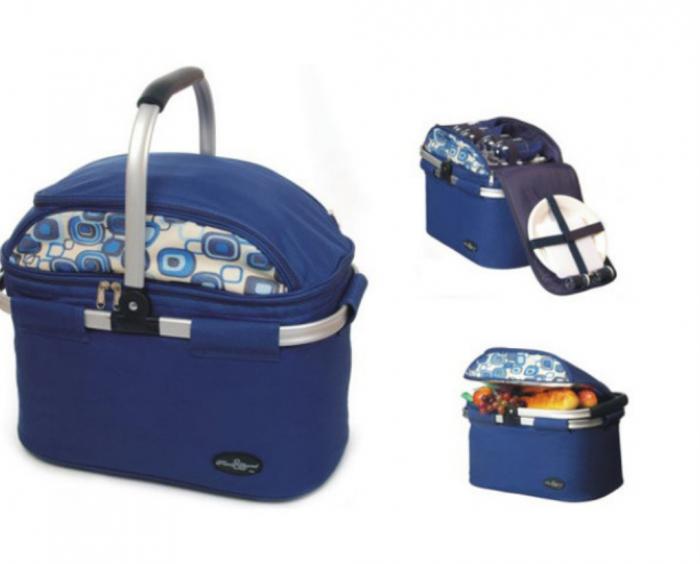 Aluminum Framed Blue Picnic Cooler Basket for 4